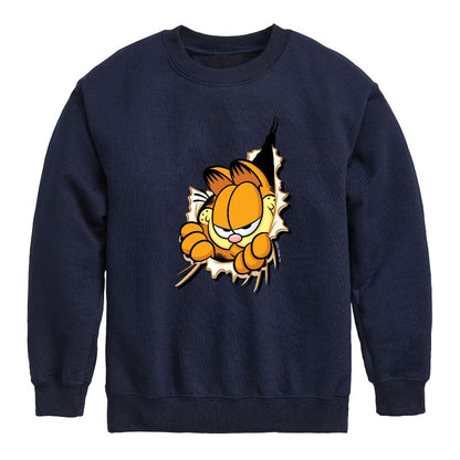 Boys' - Garfield - Peeking Out Graphic Long Sleeve Fleece Sweatshirt