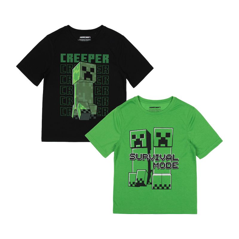 Minecraft Survival Mode 2-Pack Boy's Crew Neck Short Sleeve Athletic Performance Swim Tee Combo Set