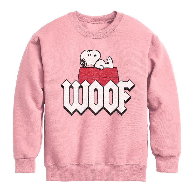 Boys' - Peanuts - Woof Snoopy Graphic Long Sleeve Fleece Sweatshirt