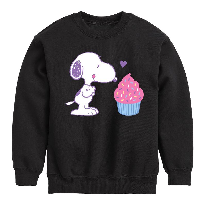 Boys' - Peanuts - Snoopy Heart Cupcake Graphic Long Sleeve Fleece Sweatshirt