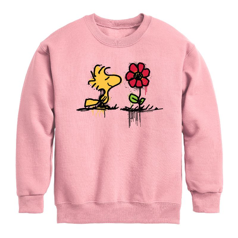 Boys' - Peanuts - Woodstock Rose Graphic Long Sleeve Fleece Sweatshirt