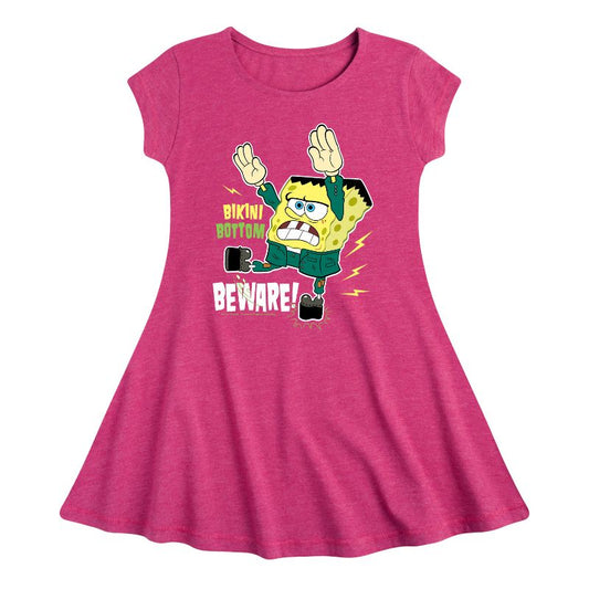 Girls' - SpongeBob SquarePants - Bikini Bottom Beware Fit & Flair Cap Sleeve Dress