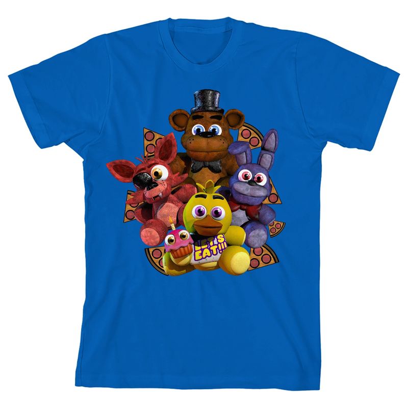 Five Nights At Freddy's Plush Characters Group Short Youth Royal Blue Crew Neck Short Sleeve T-shirt