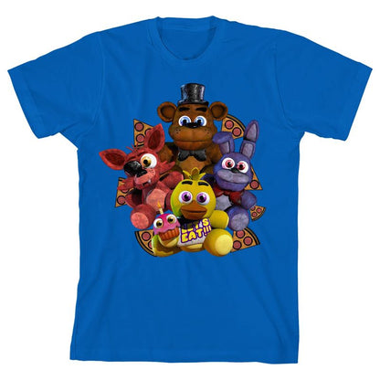 Five Nights At Freddy's Plush Characters Group Short Youth Royal Blue Crew Neck Short Sleeve T-shirt