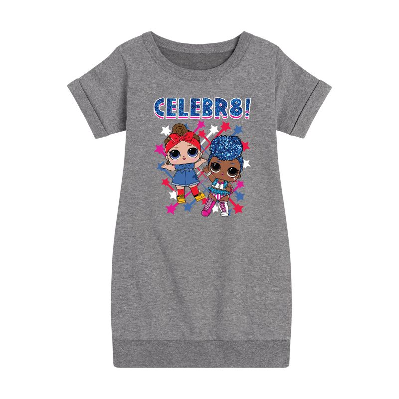 فستان صوف بأكمام قصيرة مطبوع عليه رسمة "مفاجأة لول!" للبنات