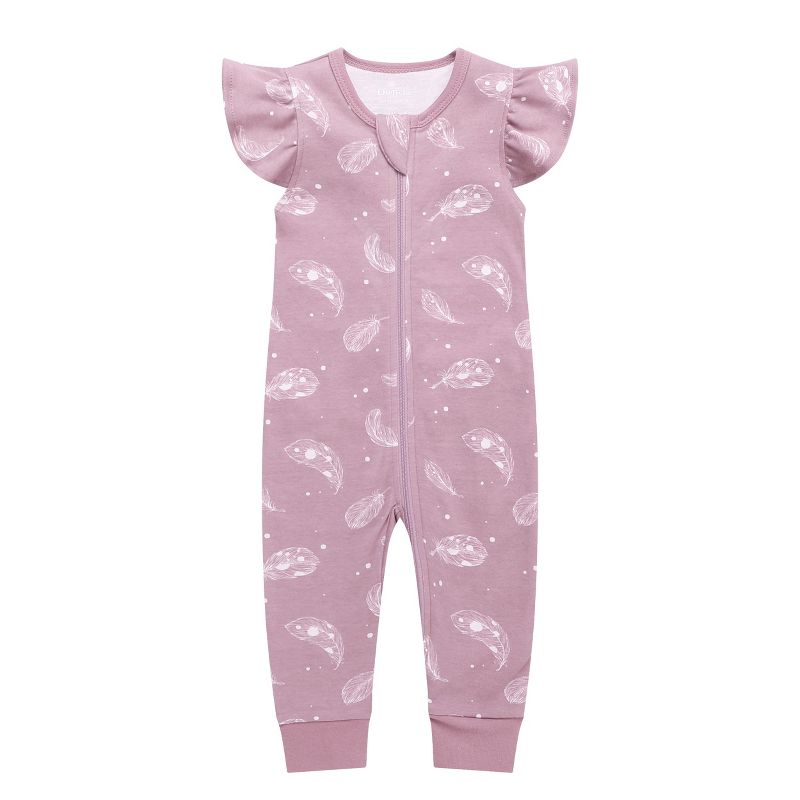 Owlivia Organic Cotton Footless Short Sleeve Romper - Feather Mauve