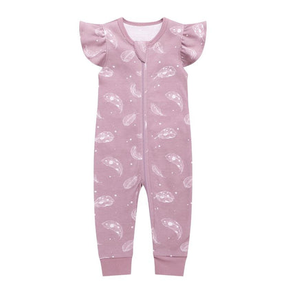 Owlivia Organic Cotton Footless Short Sleeve Romper - Feather Mauve