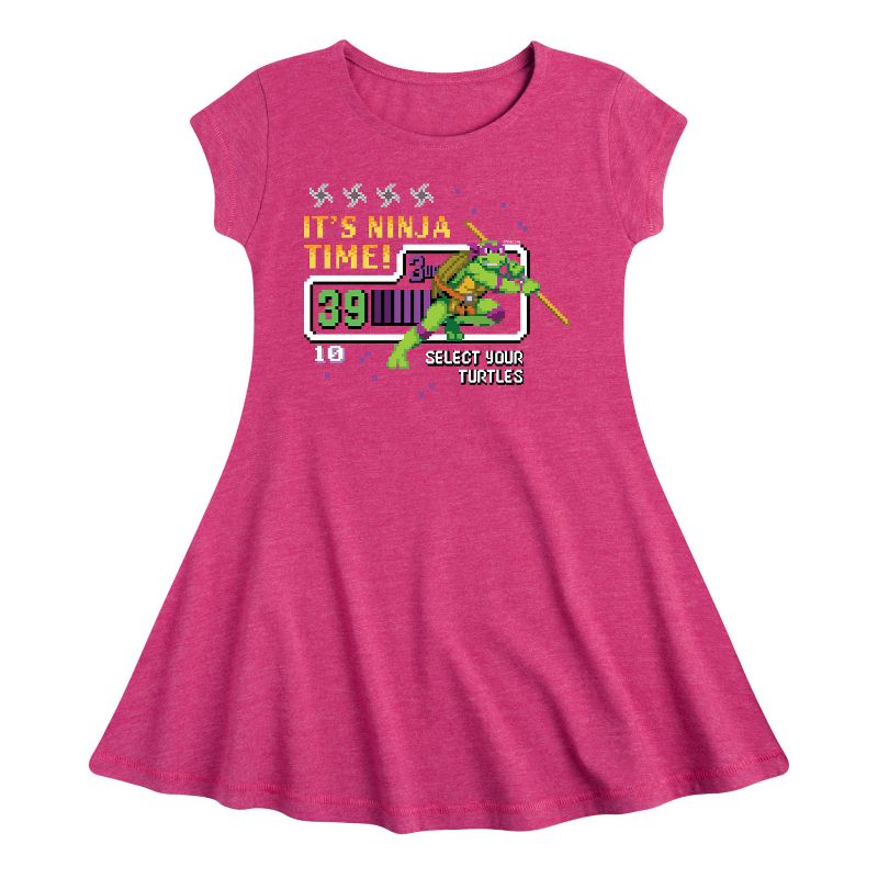 Girls' - Teenage Mutant Ninja Turtles - Its Ninja Time Donnie Fit & Flair Cap Sleeve Dress