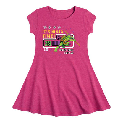 Girls' - Teenage Mutant Ninja Turtles - Its Ninja Time Donnie Fit & Flair Cap Sleeve Dress