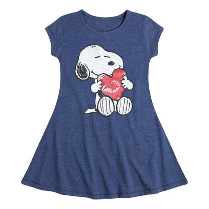 Girls' - Peanuts - Snoopy With Heart Fit & Flair Cap Sleeve Dress