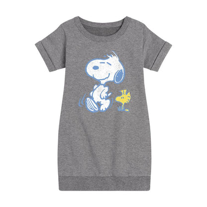 Girls' - Peanuts - Snoopy And Woodstock Pastels Graphic Short Sleeve Fleece Dress