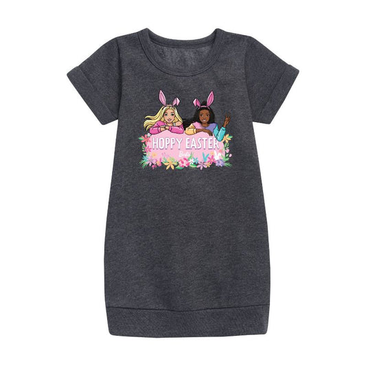 Girls' - Barbie - Easter Graphic Short Sleeve Fleece Dress