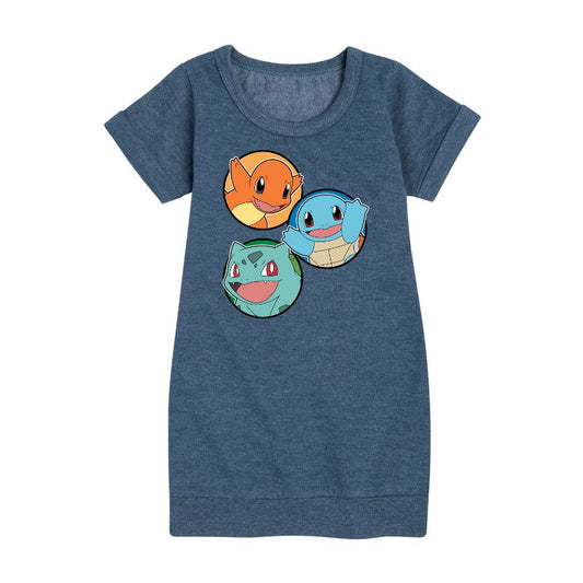 Girls' - Pokémon - Squirtle, Bulbasaur, & Charmander Group Graphic Short Sleeve Fleece Dress
