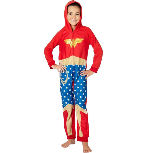 DC Comics Wonder Woman 1PC Girls' Pajama Hooded Union Suit Lounge