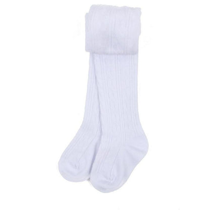 Leveret Girls Neutral Solid Color Cable Knit Tights
