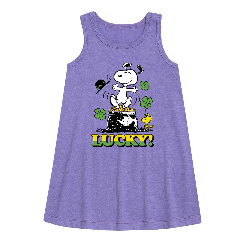Girls' - Peanuts - Lucky Snoopy Graphic Sleeveless Aline Dress