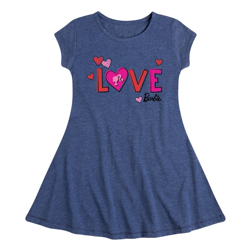 Girls' - Barbie - Patterned Love Fit & Flair Cap Sleeve Dress