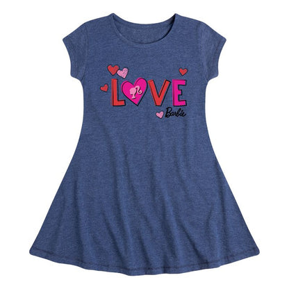 Girls' - Barbie - Patterned Love Fit & Flair Cap Sleeve Dress