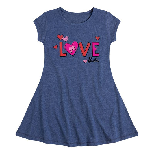Girls' - Barbie - Patterned Love Fit & Flair Cap Sleeve Dress