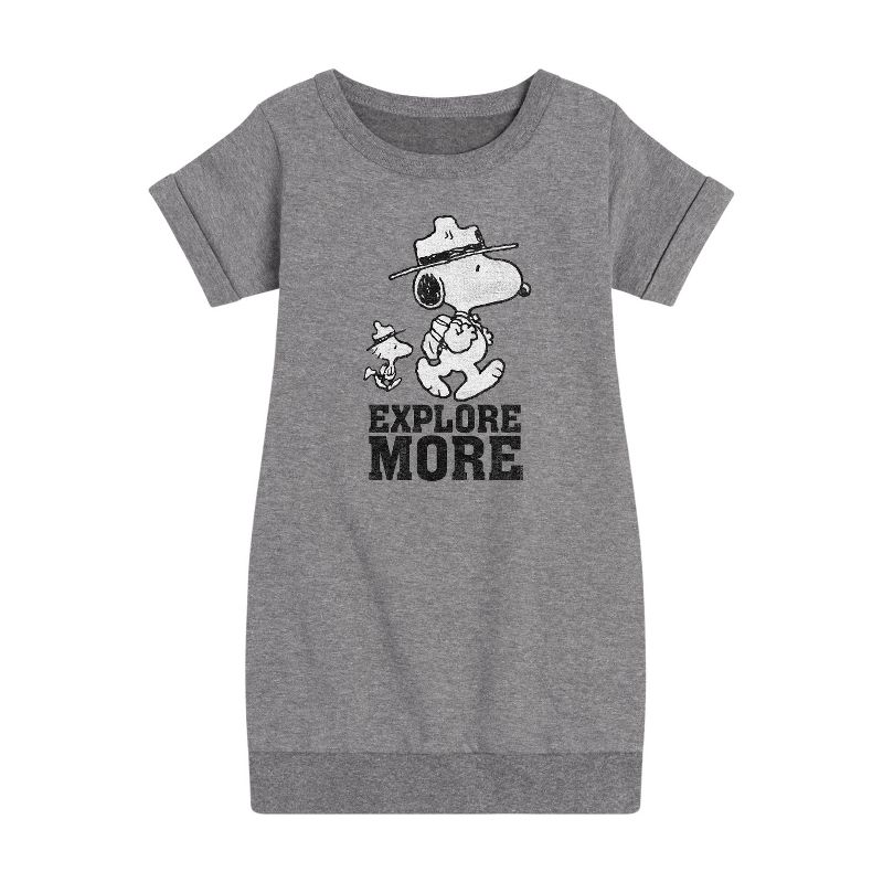 Girls' - Peanuts - Explore More Art Graphic Short Sleeve Fleece Dress