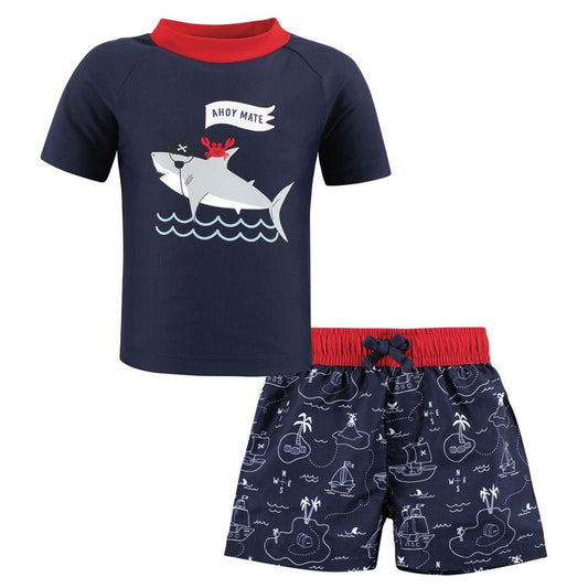 طقم ملابس سباحة للأولاد من Hudson Baby، بتصميم Ahoy Mate Shark