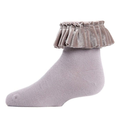 Memoi Velvet Pleated Girls Cotton Blend Anklet Socks