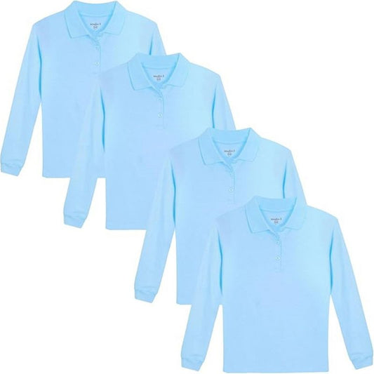 Studio 3 Little/Big Girl's 4-Pack Long Sleeve Soft Jersey Polo Uniform Shirts