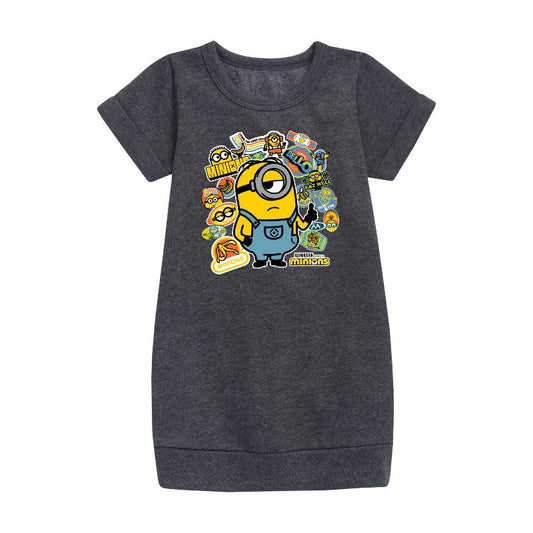Girls' - Despicable Me Minions - Minion & Banana Stickers Graphic Short Sleeve Fleece Dress