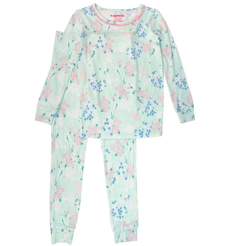 RuffleButts SoftSnooze Big Girls Ruffle Long Sleeve Pajama Set