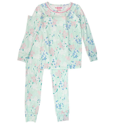 RuffleButts SoftSnooze Big Girls Ruffle Long Sleeve Pajama Set