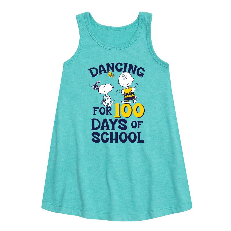 Girls' - Peanuts - Dancing For 100 Days Of School Graphic Sleeveless Aline Dress