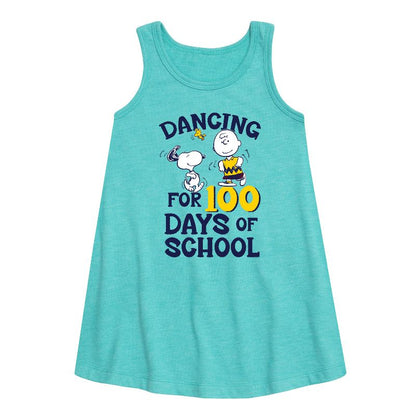 Girls' - Peanuts - Dancing For 100 Days Of School Graphic Sleeveless Aline Dress