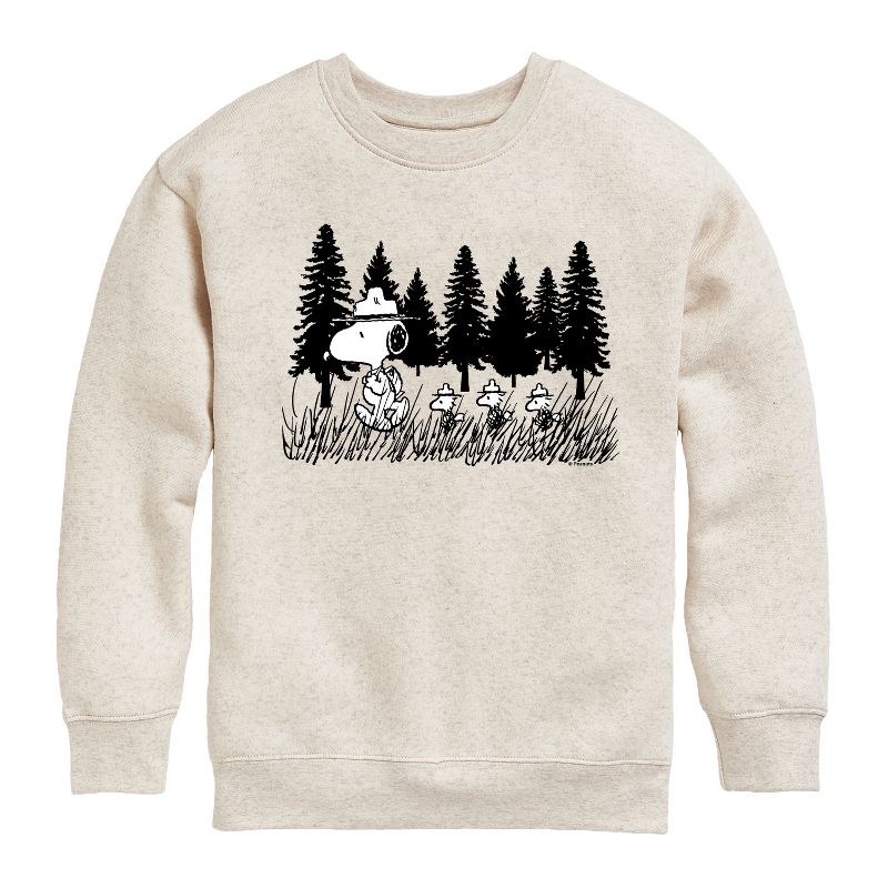 Boys' - Peanuts - Troopping Along Graphic Long Sleeve Fleece Sweatshirt