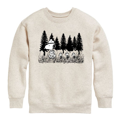 Boys' - Peanuts - Troopping Along Graphic Long Sleeve Fleece Sweatshirt