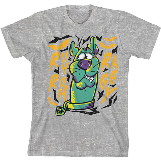 Scooby Doo Scared Scooby with Ghosts Youth Athletic Gray Graphic Tee