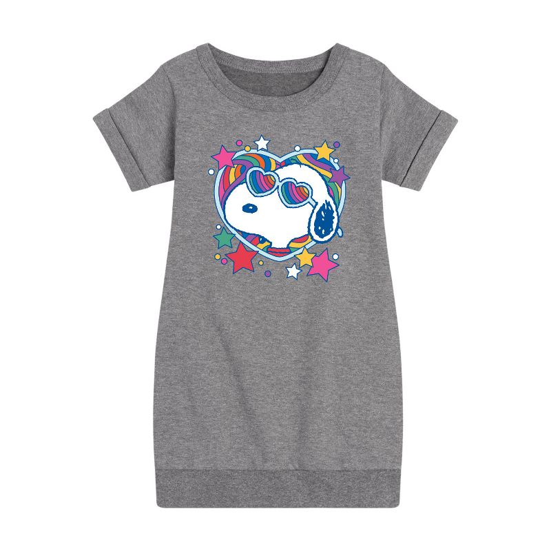 فستان صوف بأكمام قصيرة برسومات قلب سنوبي الرائعة للفتيات - بينتس