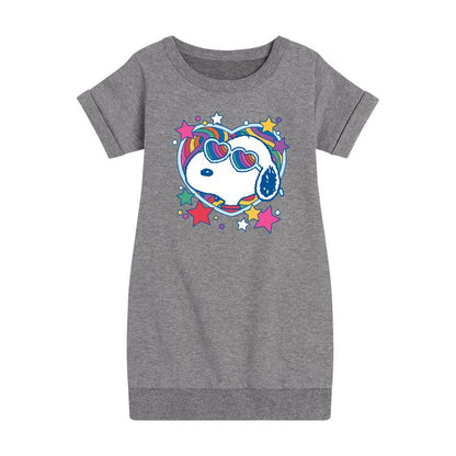 فستان صوف بأكمام قصيرة برسومات قلب سنوبي الرائعة للفتيات - بينتس