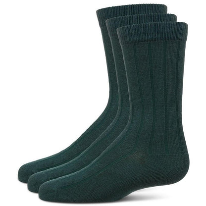 Memoi Boy's 3 Pair Pack Basic Cotton Blend Ribbed Crew Socks
