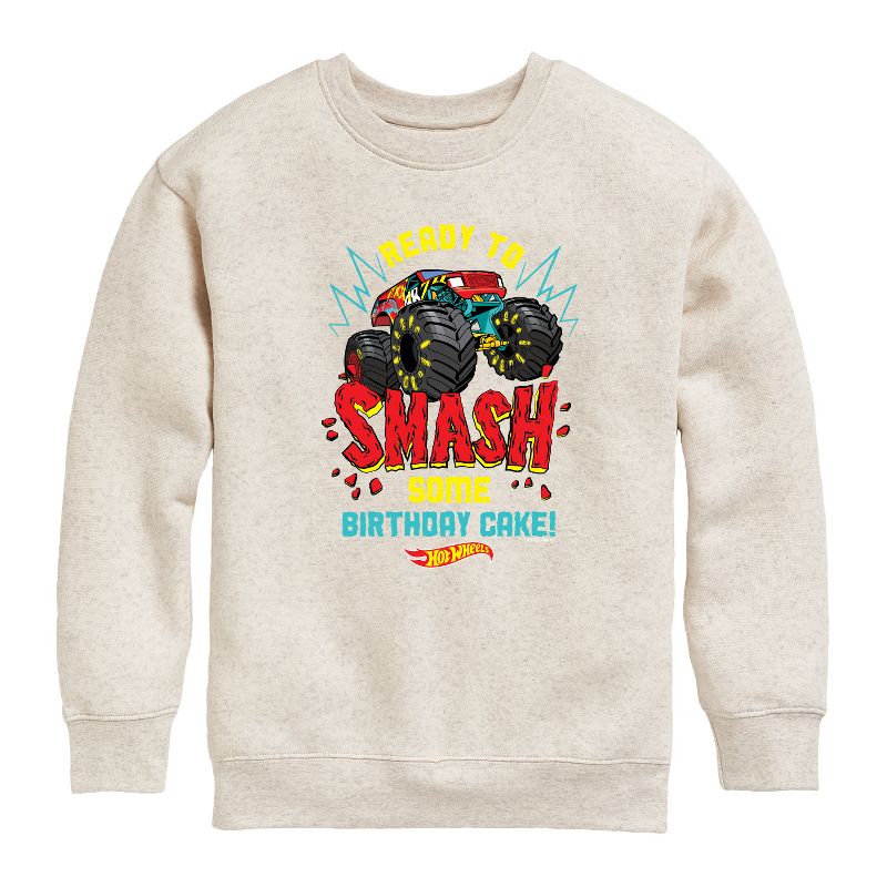 Boys' - Hot Wheels - Ready To Smash Cake Graphic Long Sleeve Fleece Sweatshirt