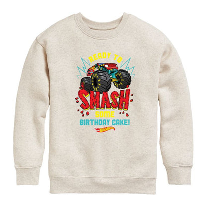 Boys' - Hot Wheels - Ready To Smash Cake Graphic Long Sleeve Fleece Sweatshirt