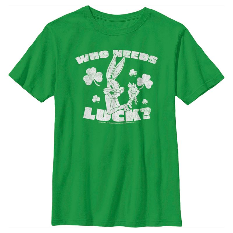 Boy's Looney Tunes St. Patrick's Day Bugs Bunny Who Needs Luck? T-Shirt