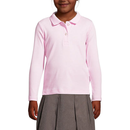 Lands' End School Uniform Kids Long Sleeve Feminine Fit Interlock Polo Shirt