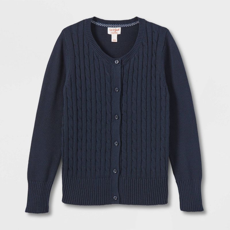 Girls' Crew Neck Cable Uniform Cardigan Sweater - Cat & Jack™