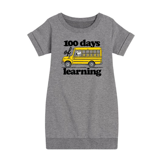 Girls' - Peanuts - 100 Days Of Learning Graphic Short Sleeve Fleece Dress