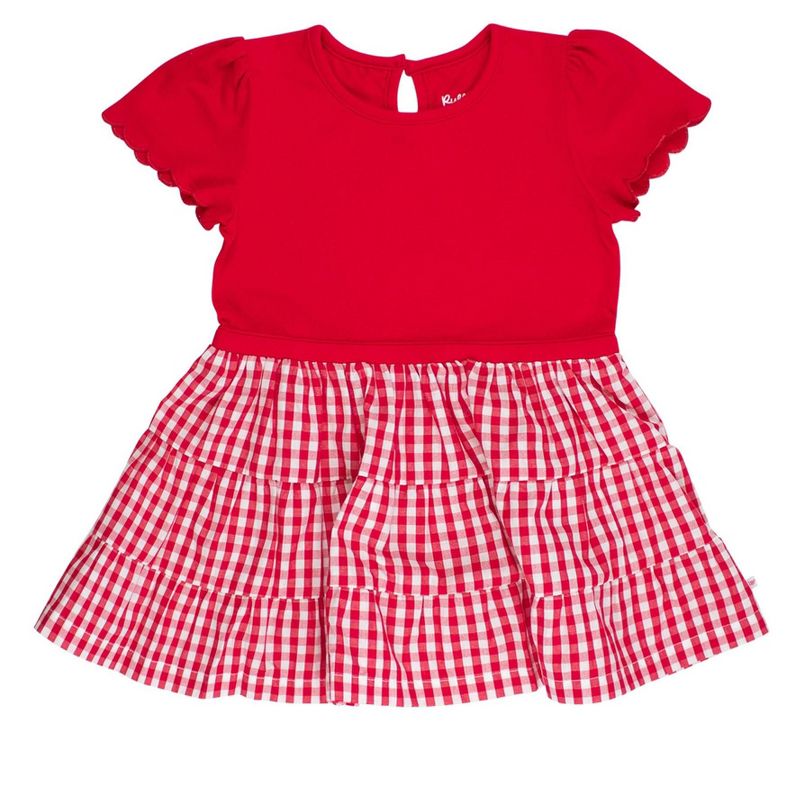 RuffleButts Girls Mixed Media Short Sleeve Tiered Dress