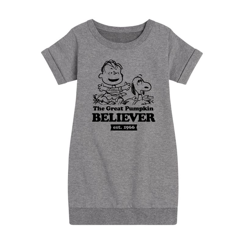 Girls' - Peanuts - The Great Pumpkin Believer Graphic Short Sleeve Fleece Dress