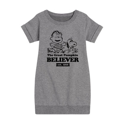 Girls' - Peanuts - The Great Pumpkin Believer Graphic Short Sleeve Fleece Dress