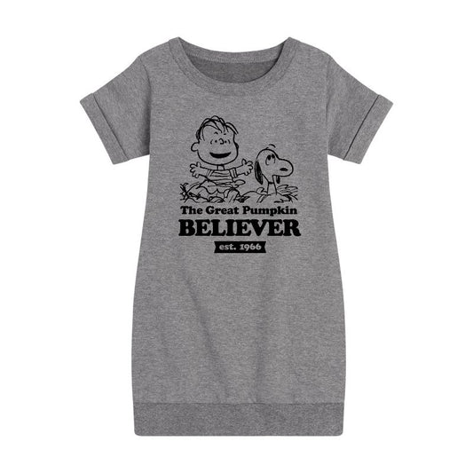 Girls' - Peanuts - The Great Pumpkin Believer Graphic Short Sleeve Fleece Dress