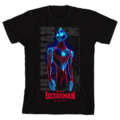 Ultraman Rising Glowing Ultraman Crew Neck Short Sleeve Boy's Black T-shirt