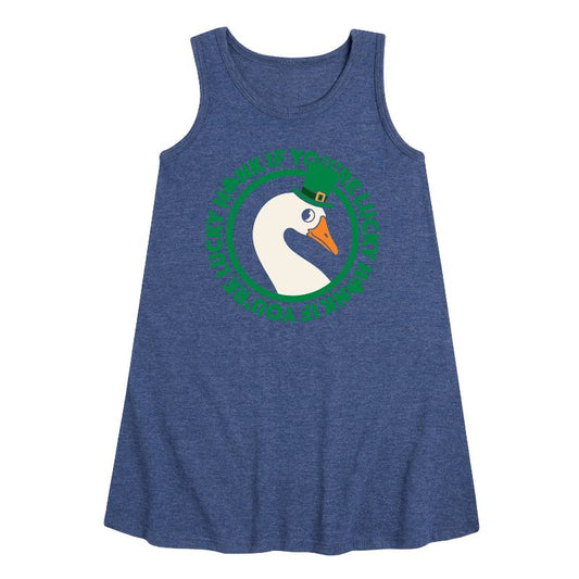 Girls' - Instant Message - St. Patrick's Day Honk If Lucky Graphic Sleeveless Aline Dress